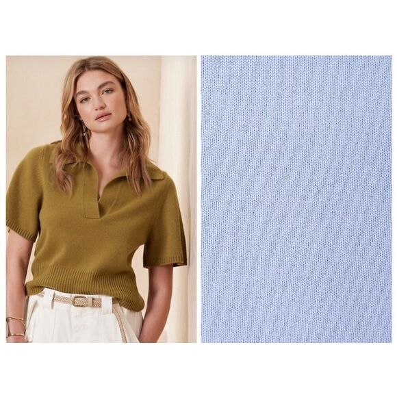 Banana Republic Sweaters - Banana Republic Women’s Johnny Collared V-neck 100% Cashmere Blizzard Blue Short